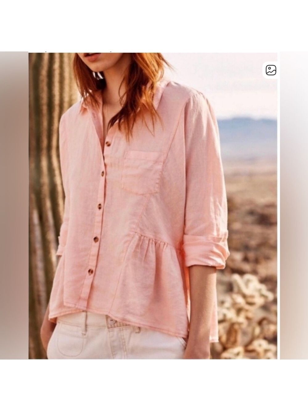 Anthropologie Holding Horses McKenzie Linen Button Down Peplum Top